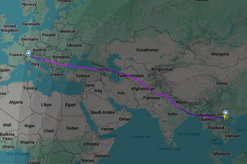 Volo Vietnam Airlines diretto Vietnam - Italia (Fonte: Flightradar24) - Voli per il Vietnam