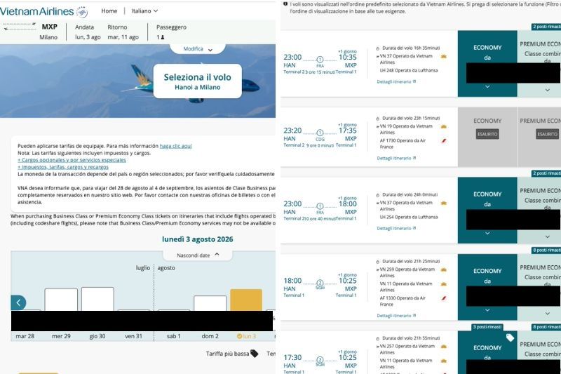 prenotare voli per il vietnam dal sito web di vietnam airlines